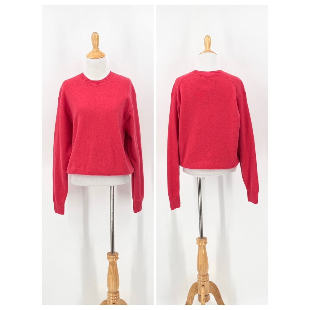 UNIQLO Premium Lambs Wool Crew Neck Sweater Women Small Pink Long Sleeve NEW
